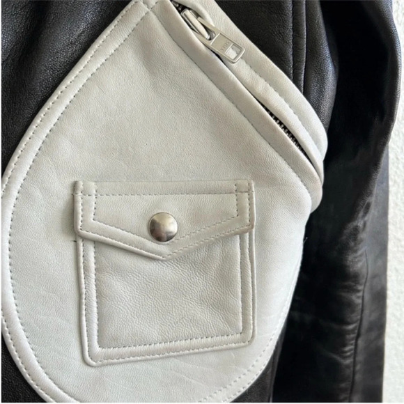 IRO Scottsdale Lamb Leather Moto Jacket Black & White - Picture 5 of 11